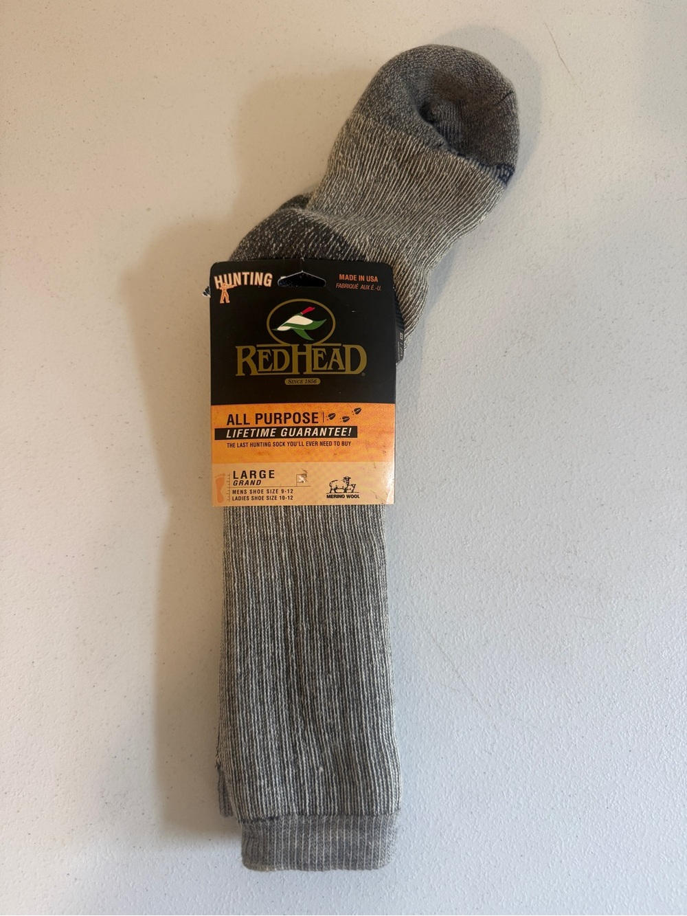 RedHead All Purpose Wool Hunting Socks Mid-Calf Crew Men’s Size 9-12 Large Gray